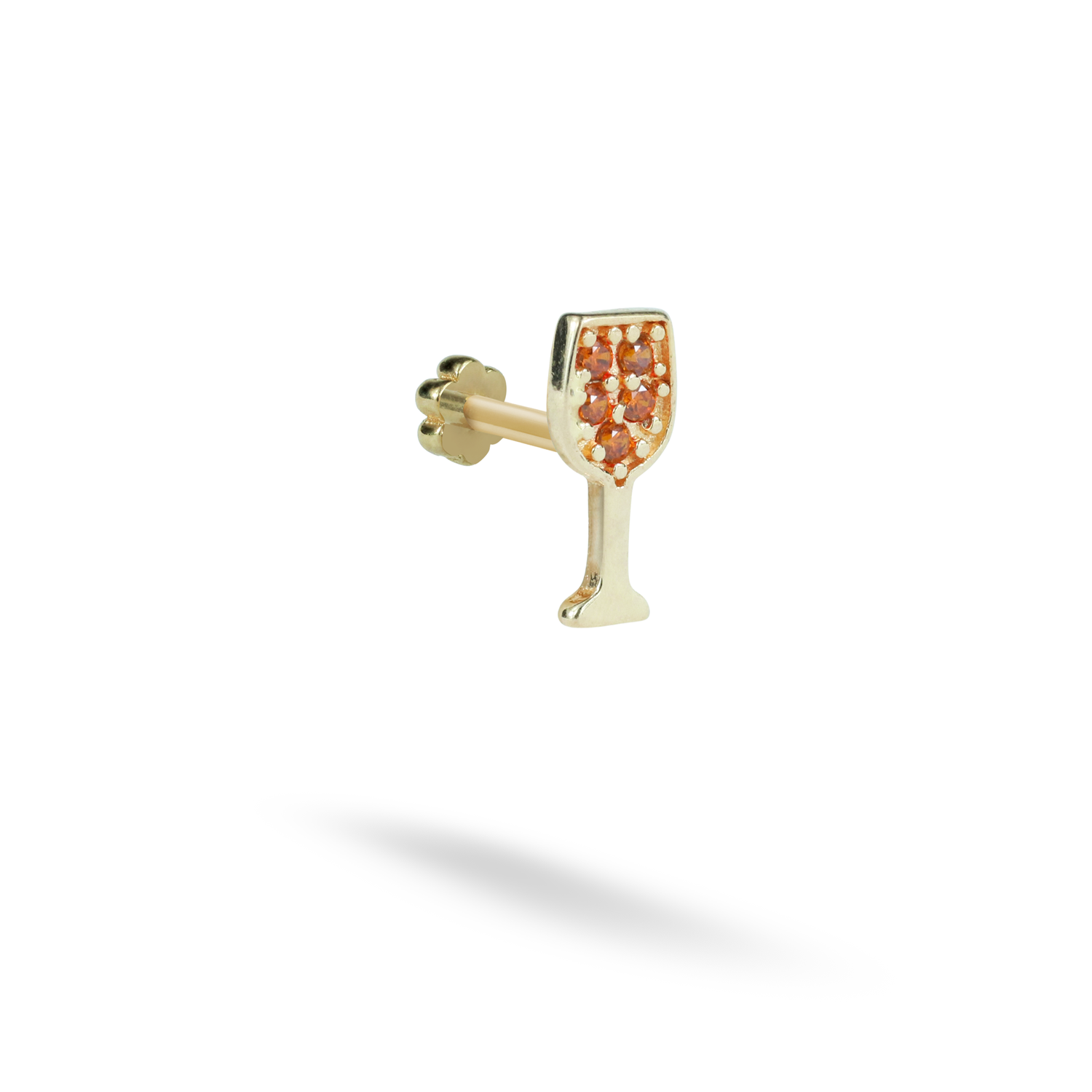 Glass Flatback Ear Piercing 14K Gold with CZ Stone		