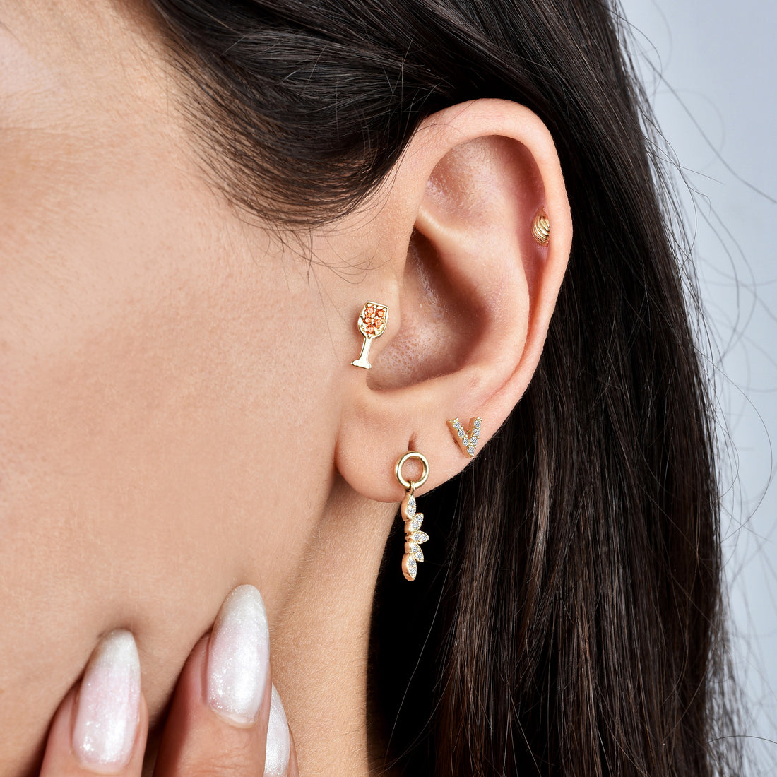 14K Gold Glass CZ Stone Ear Piercing