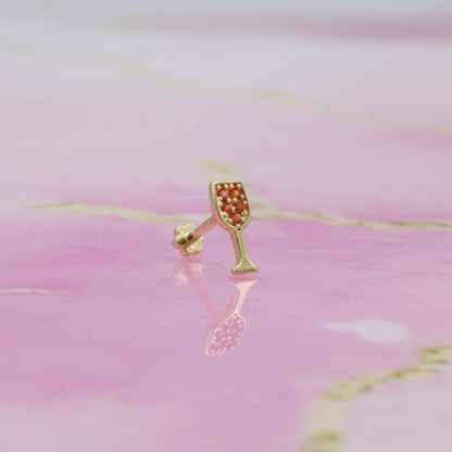 Glass Flatback Ear Piercing 14K Gold with CZ Stone