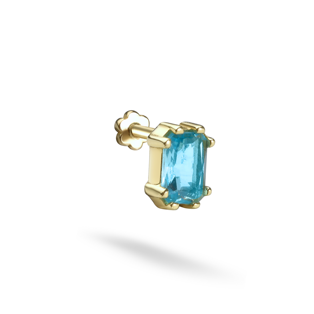 Glass Turquoise Flatback Ear Piercing 14K Gold with CZ Stone