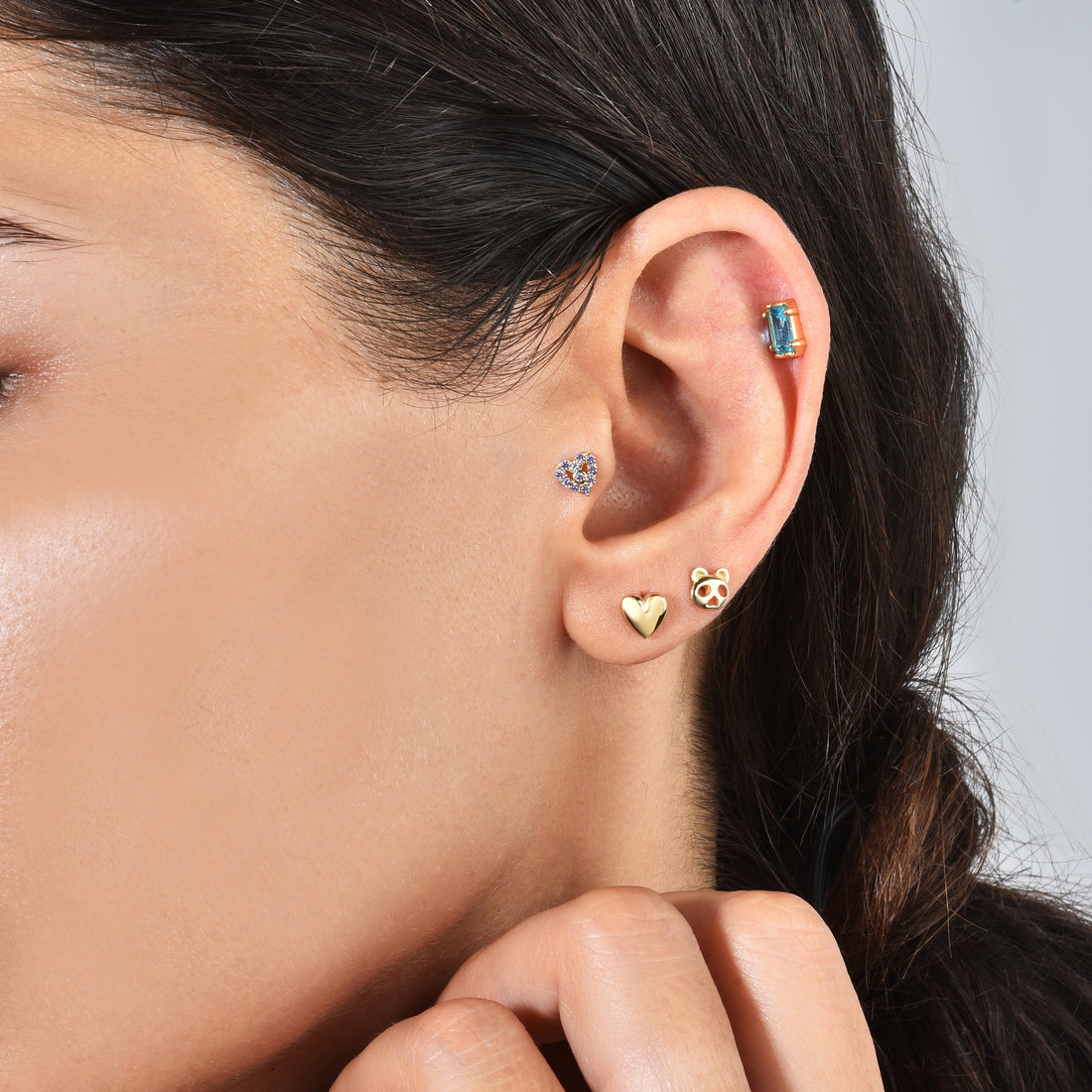 Turquoise Glass Flatback Gold Ear Piercing







