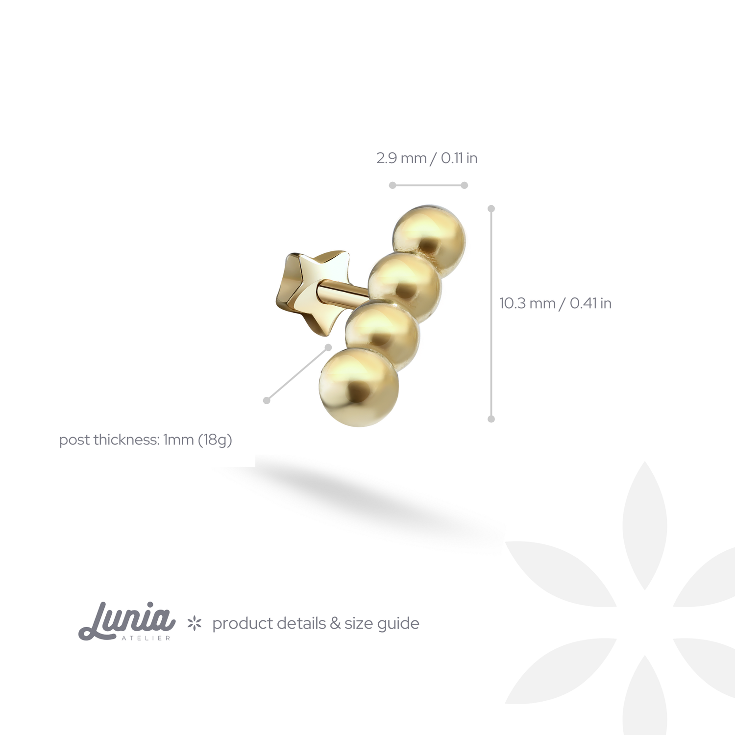 Gold Bead Linear Flatback Ear Piercing 14K Gold