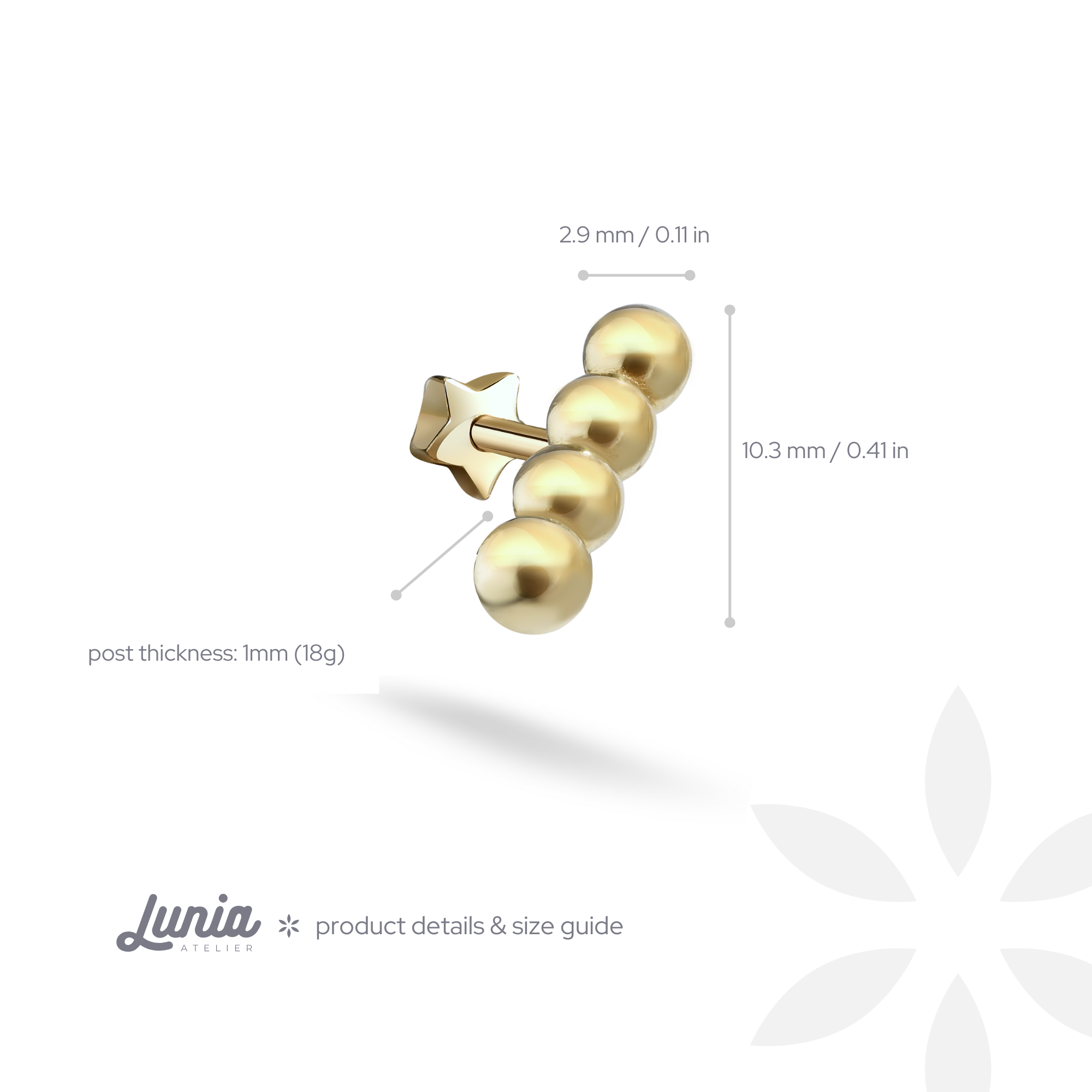 Gold Bead Linear Flatback Ear Piercing 14K Gold