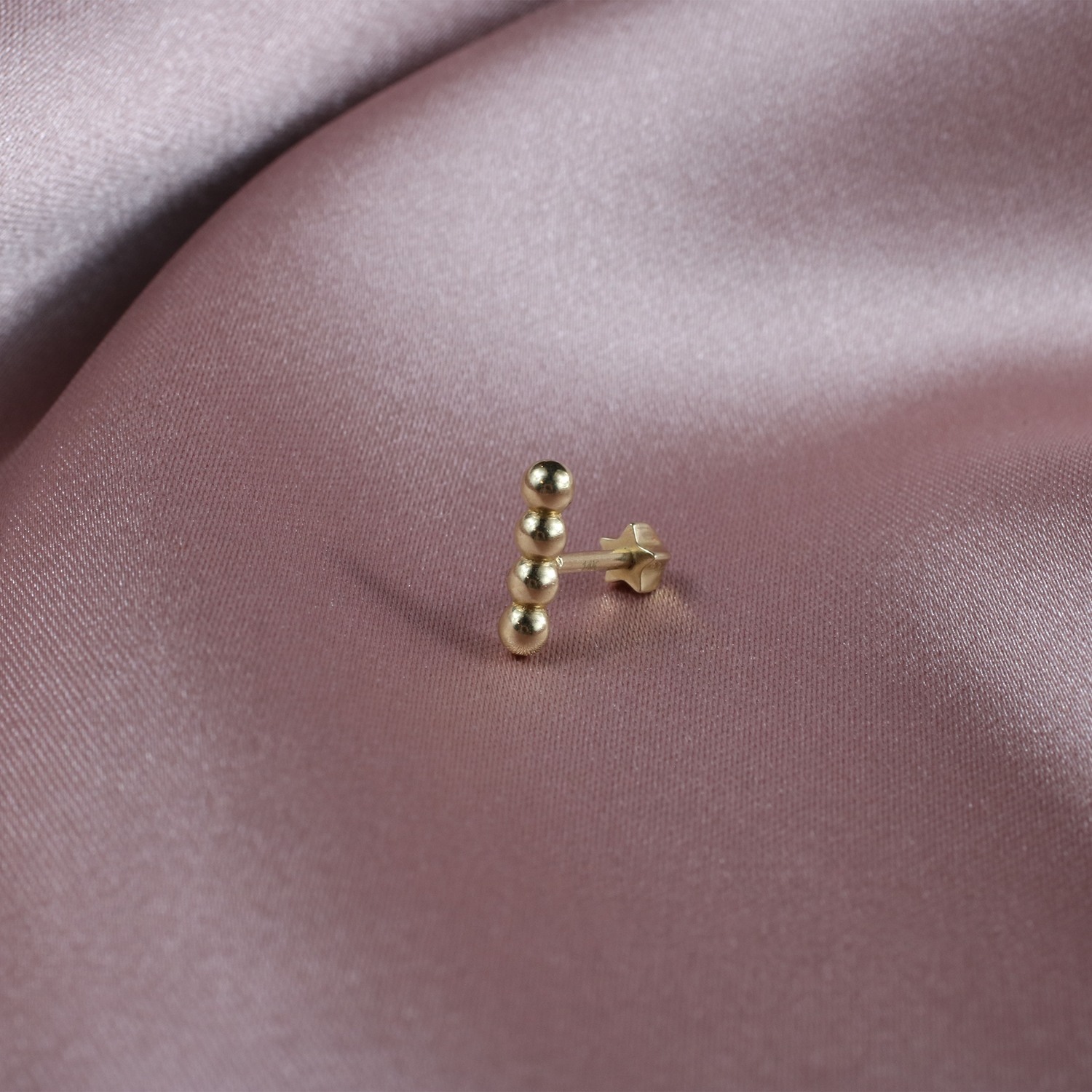 Gold Bead Linear Flatback Ear Piercing 14K Gold