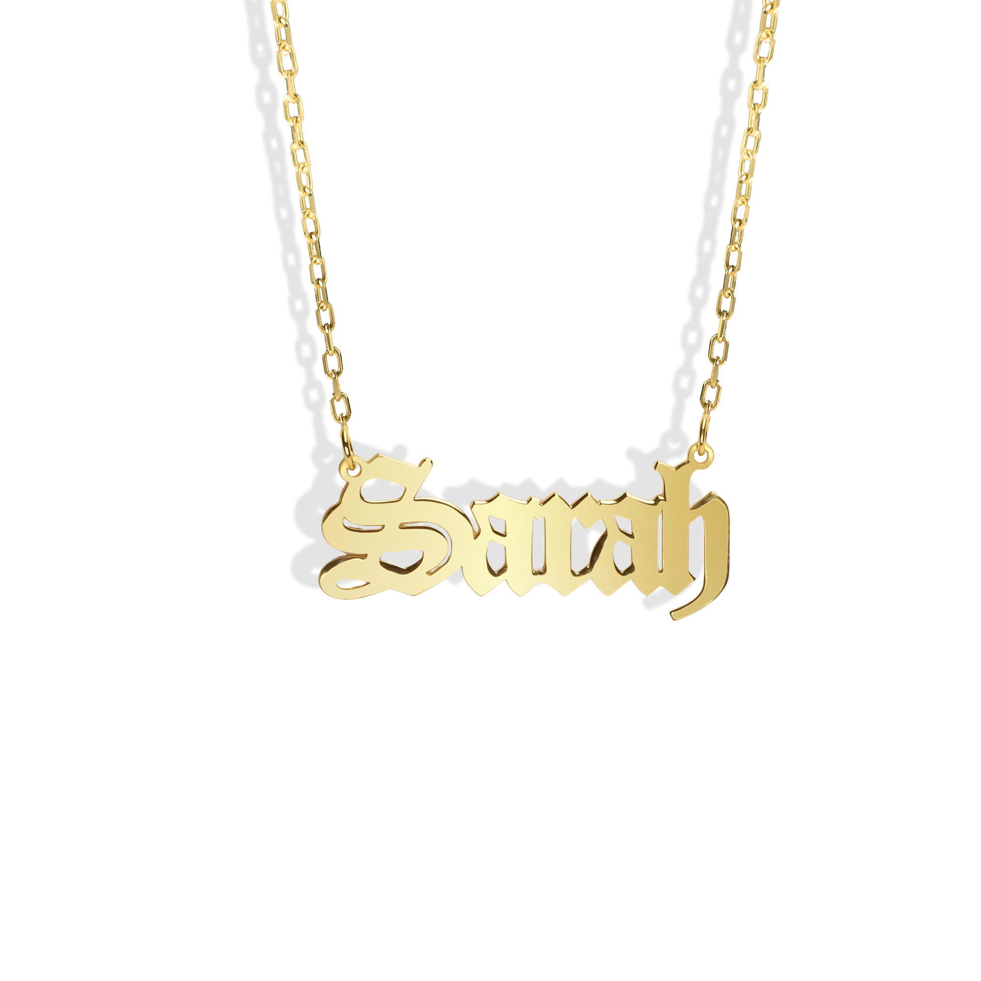 Gothic Personalized Old Name Custom Necklace 14K Gold