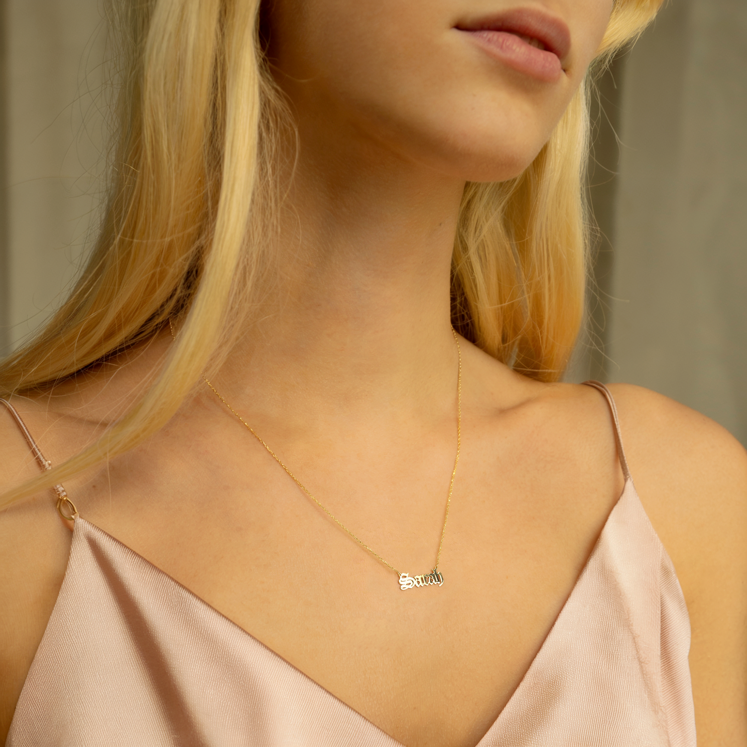 14K Gold Gothic Personalized Name Necklace