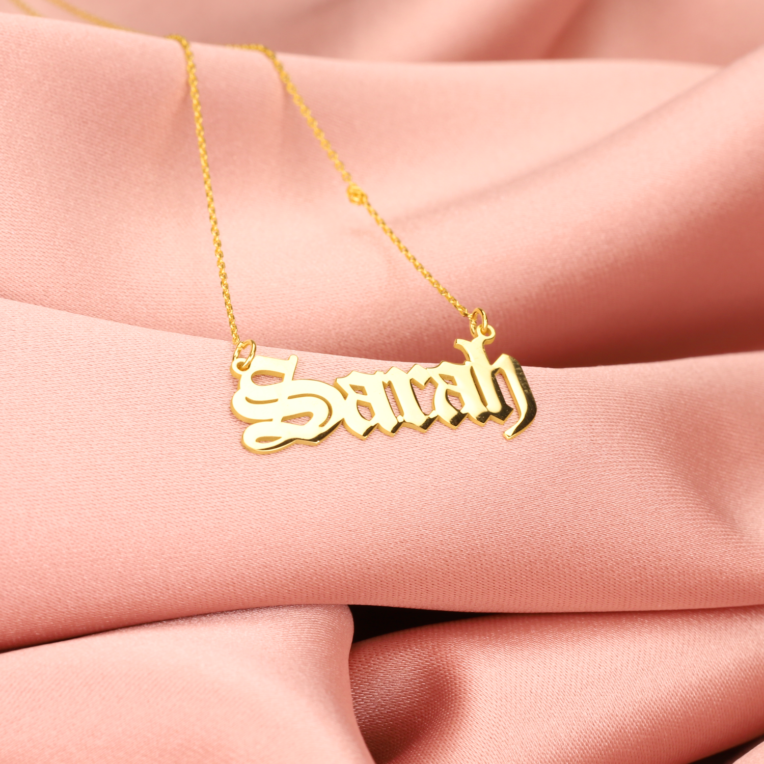 Gothic Personalized Old Name Custom Necklace 14K Gold
