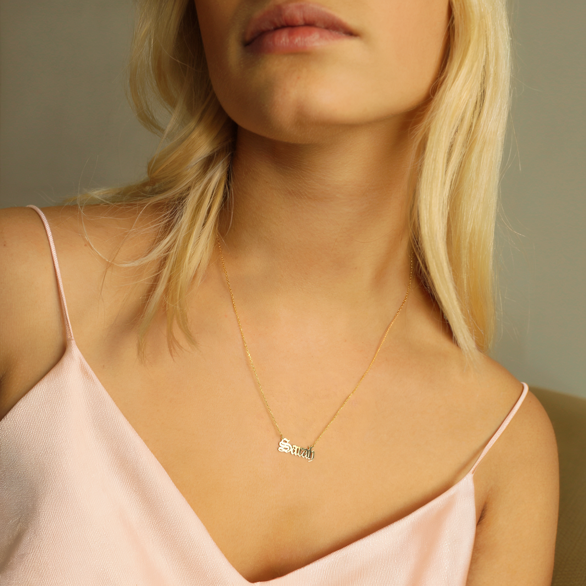 Gothic Personalized Old Name Custom Necklace 14K Gold