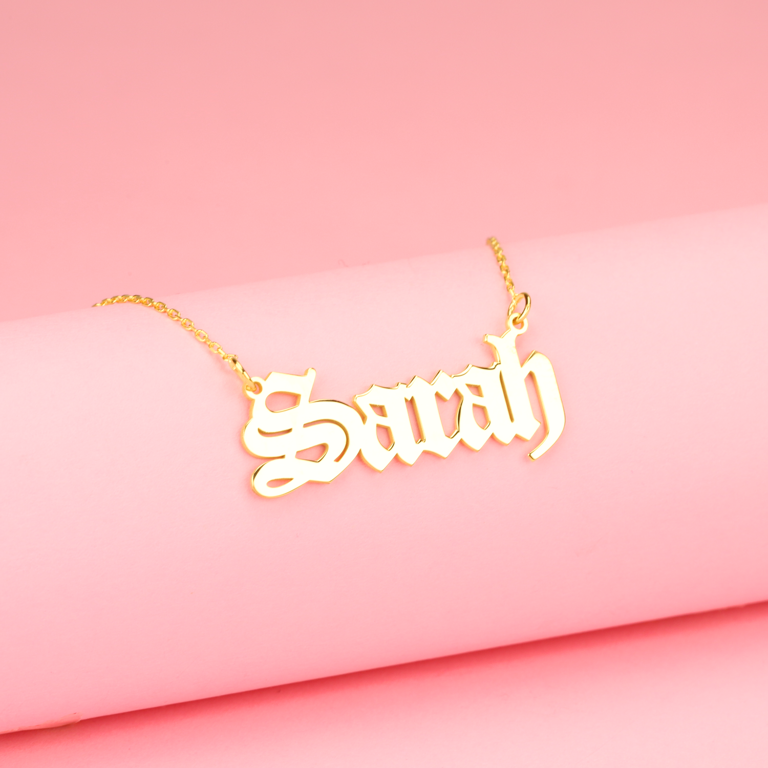 Gothic Personalized Old Name Custom Necklace 14K Gold