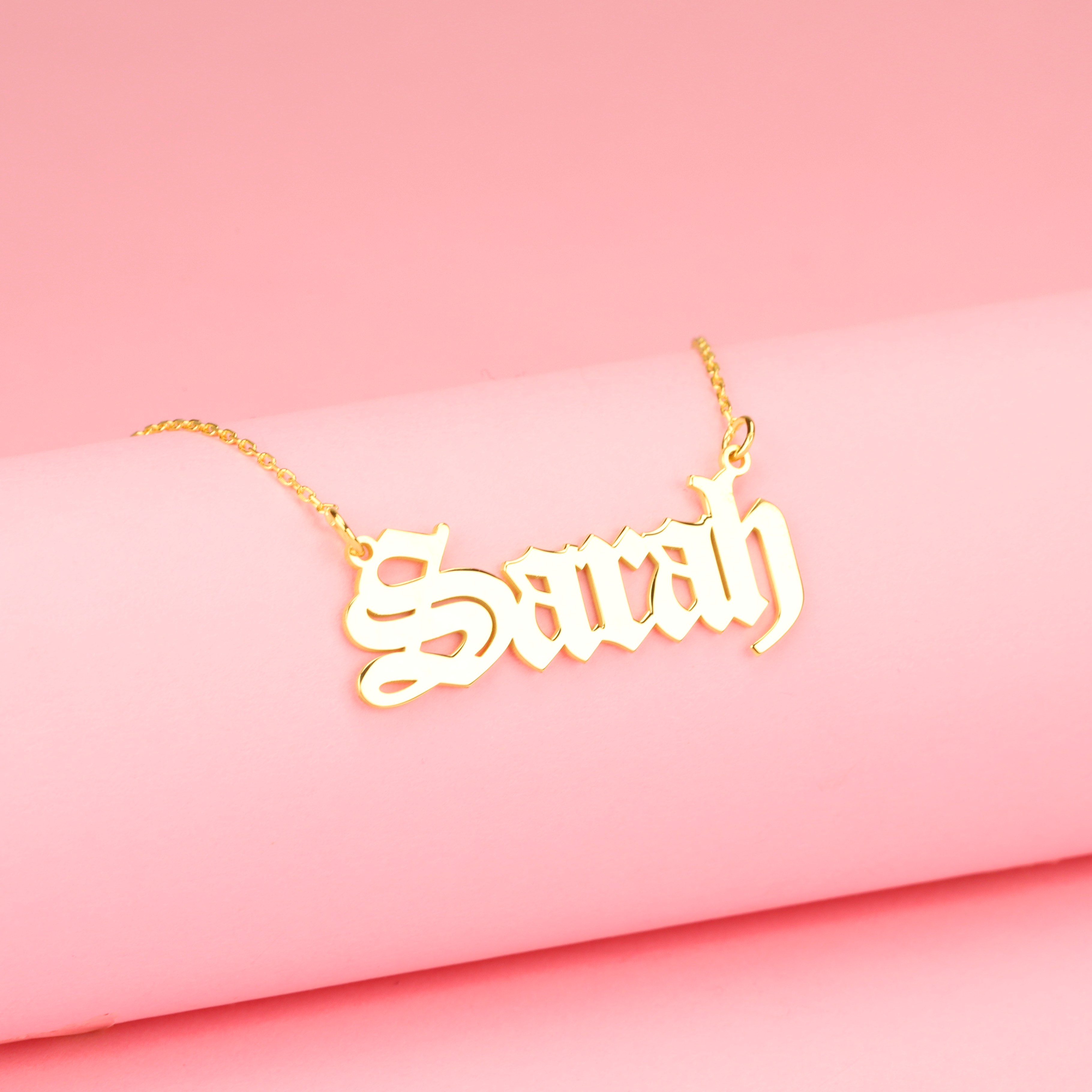 Gothic Personalized Old Name Custom Necklace 14K Gold
