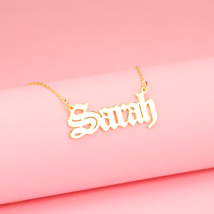 Gothic Personalized Old Name Custom Necklace 14K Gold