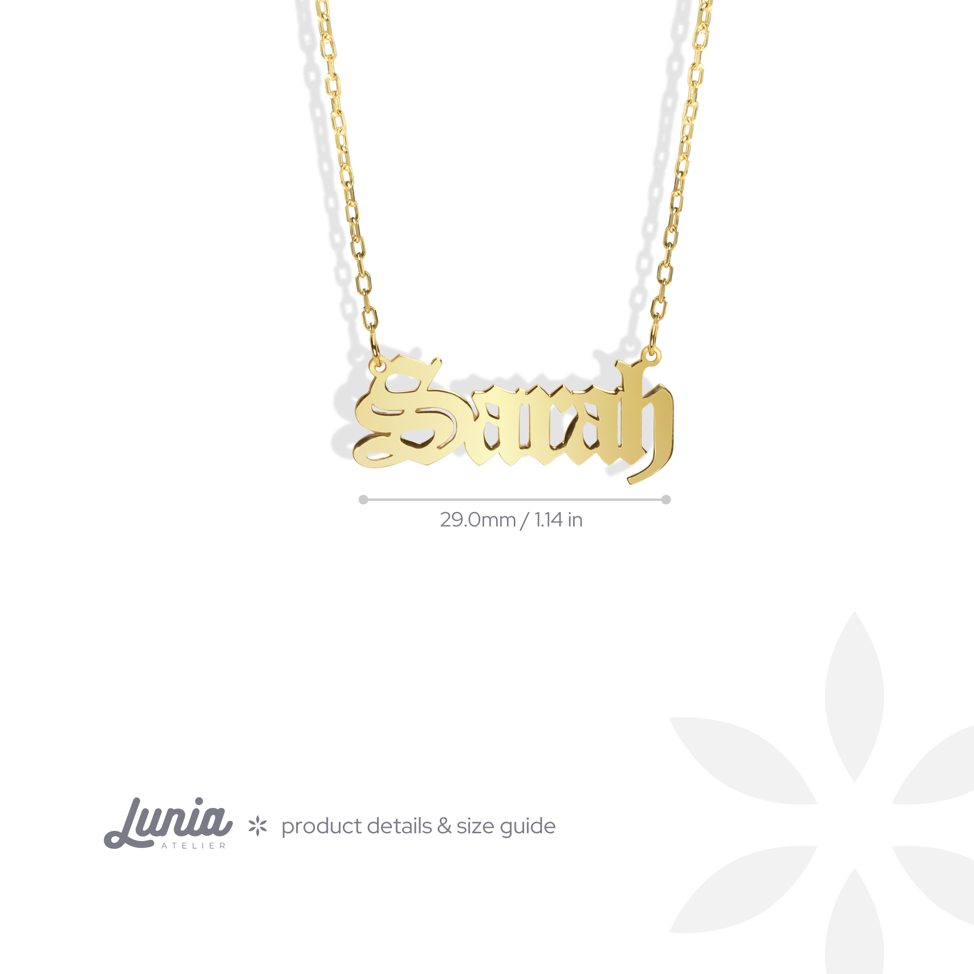 Gothic Personalized Old Name Custom Necklace 14K Gold