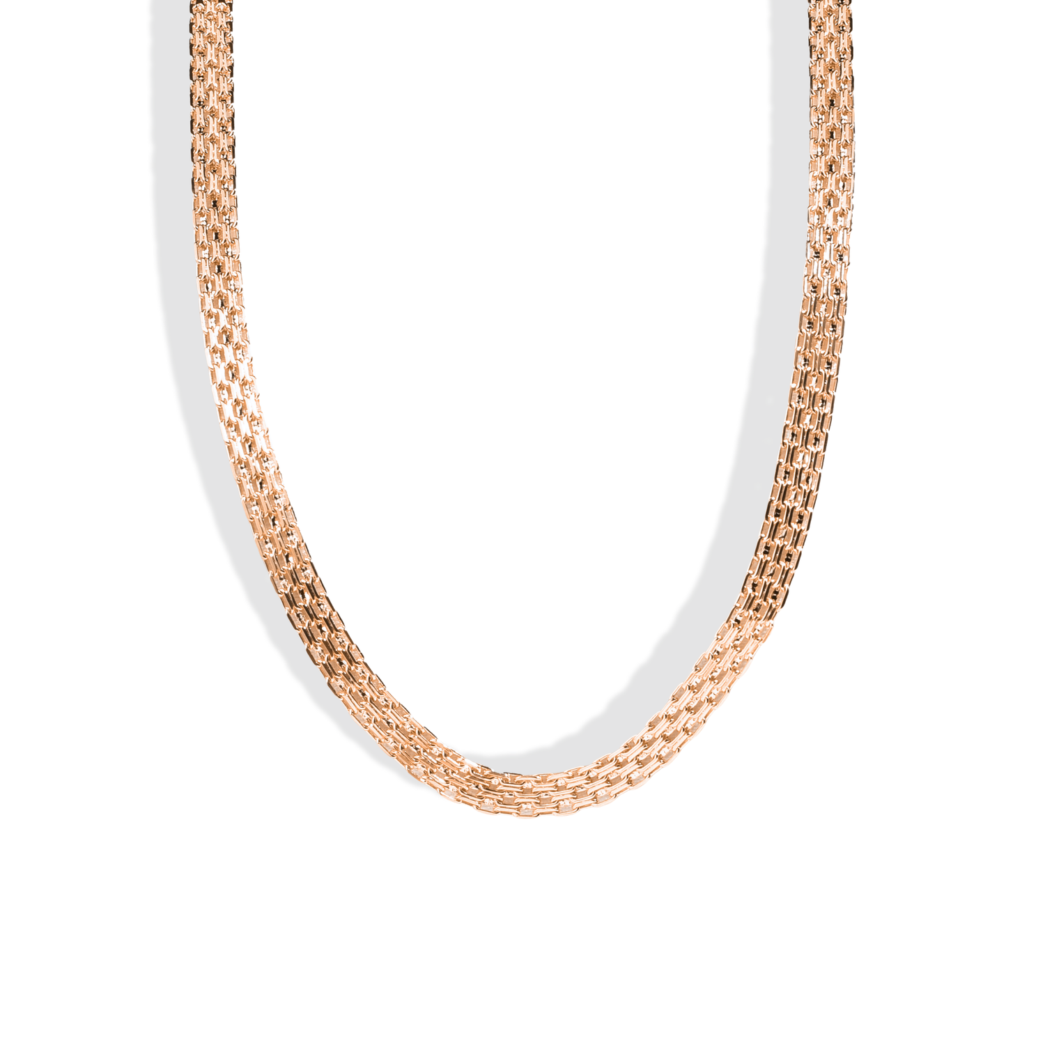 Wicker Braid Triple Chain Necklace 14K Gold