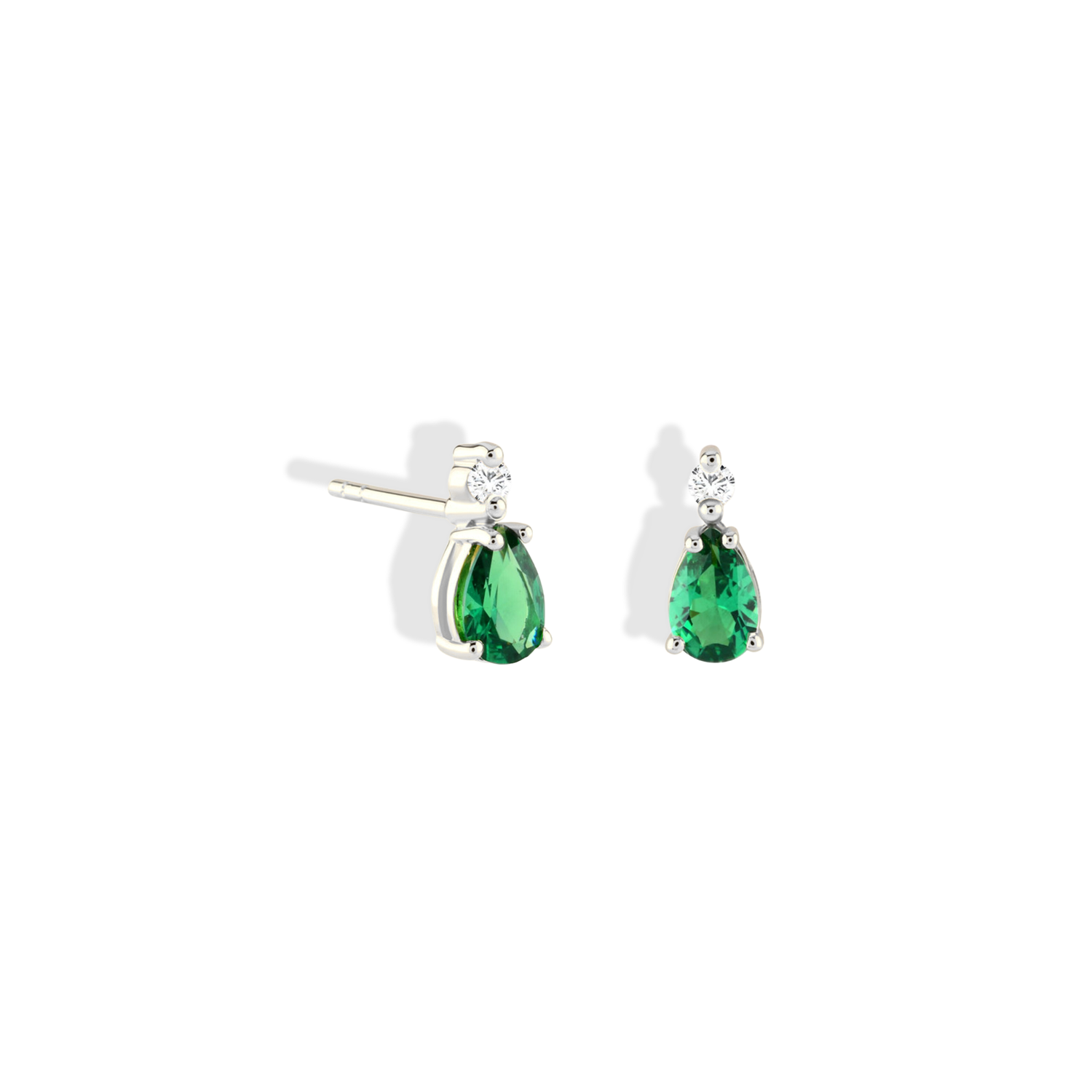 Green Drop Stone Diamond Earrings 14K Gold