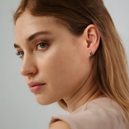 Green Drop Stone Diamond Earrings 14K Gold