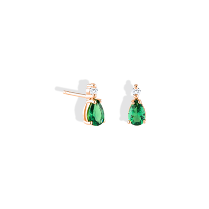 Green Drop Stone Diamond Earrings 14K Gold