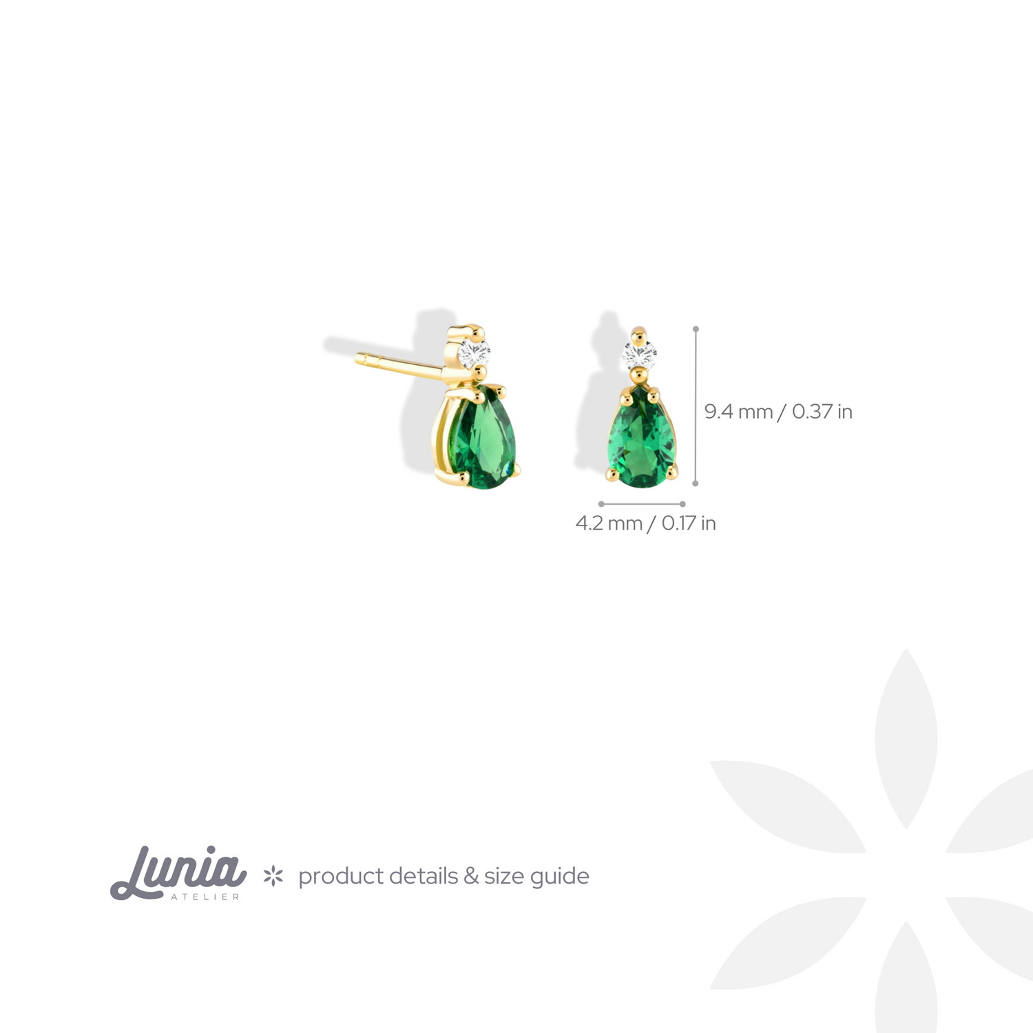 Green Drop Stone Diamond Earrings 14K Gold
