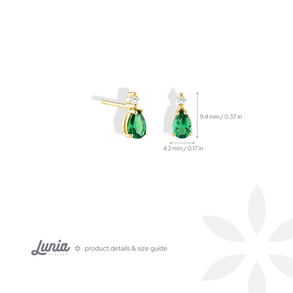 Green Drop Stone Diamond Earrings 14K Gold