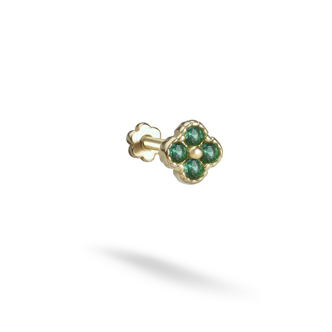 Green Four Flatback Ear Piercing 14K Gold with CZ Stone