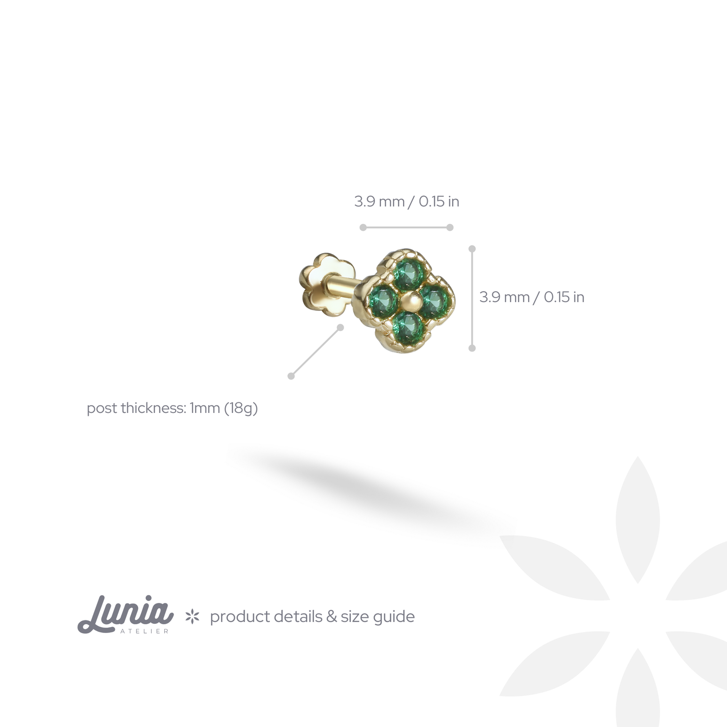 Green Four Flatback Ear Piercing 14K Gold with CZ Stone