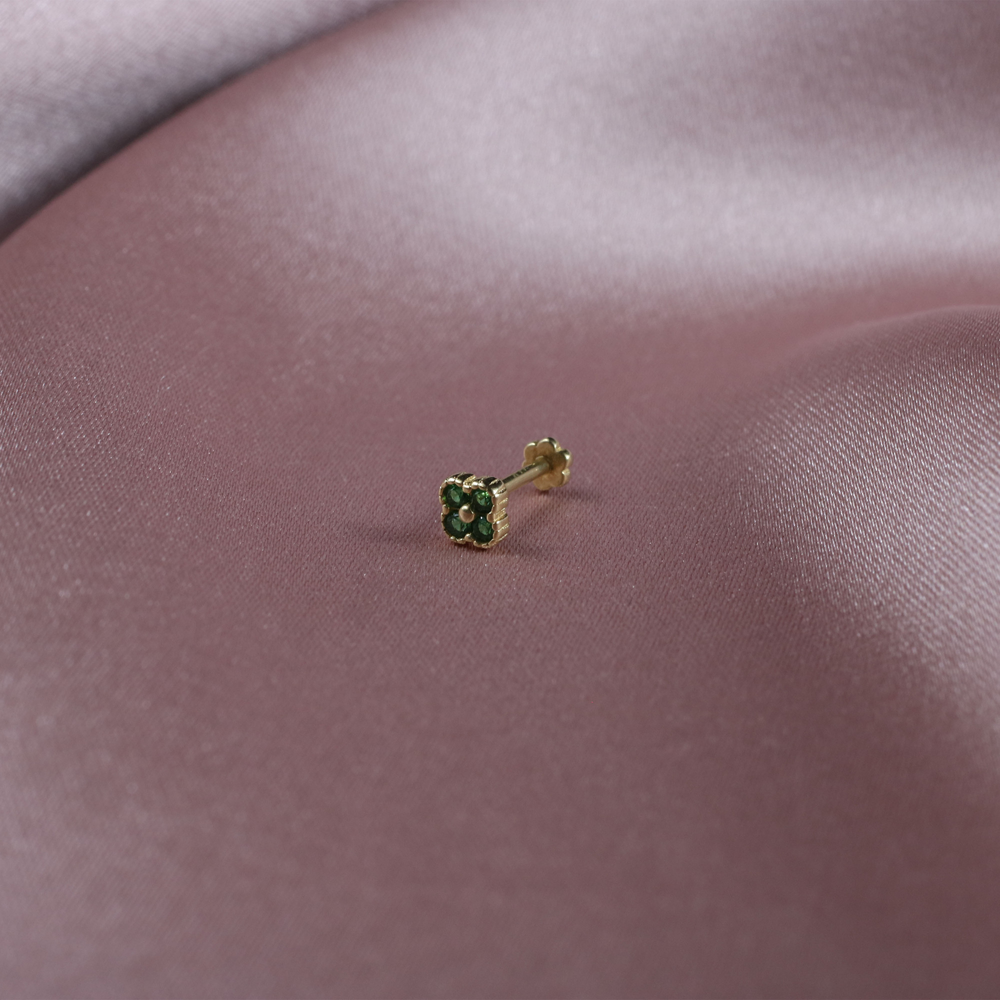 Green Four Flatback Ear Piercing 14K Gold with CZ Stone