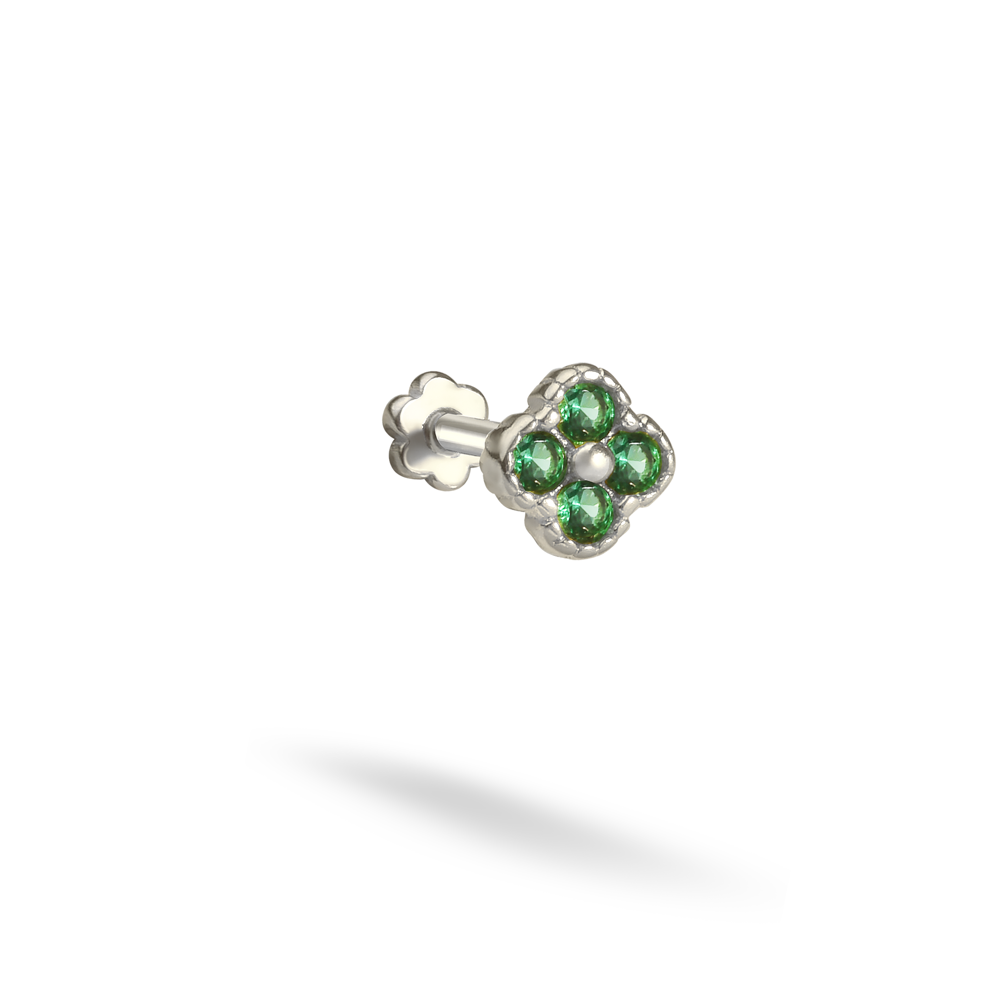 Green Four Flatback Ear Piercing 14K Gold with CZ Stone