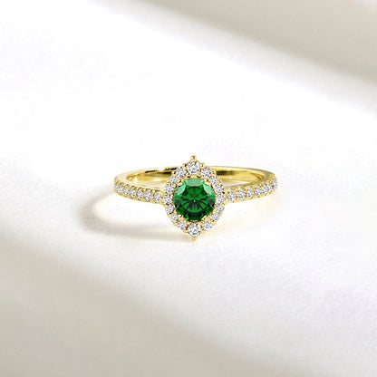 Emerald Glow Oval Diamond Ring 14K Gold