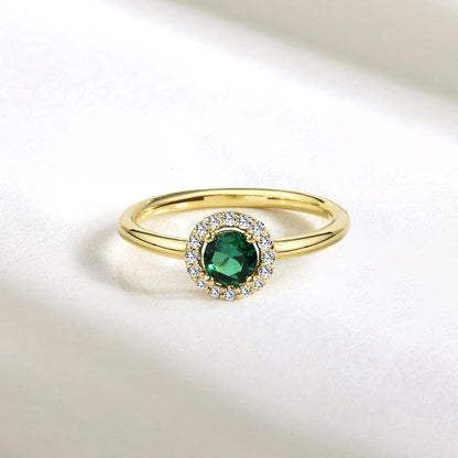 Green Halo Round Diamond Ring 14K Gold