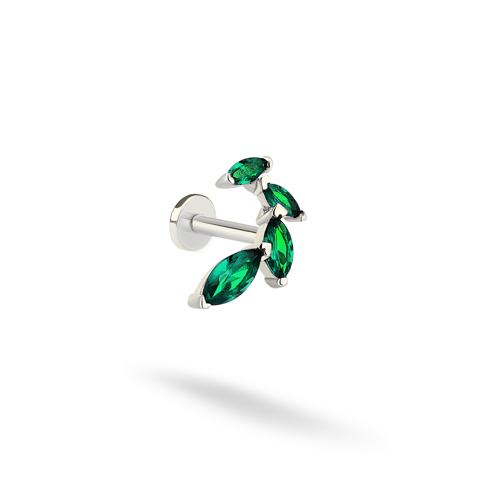 Green Marquise Flatback Ear Piercing 14K Gold with CZ Stone