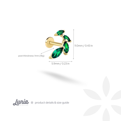 Green Marquise Flatback Ear Piercing 14K Gold with CZ Stone