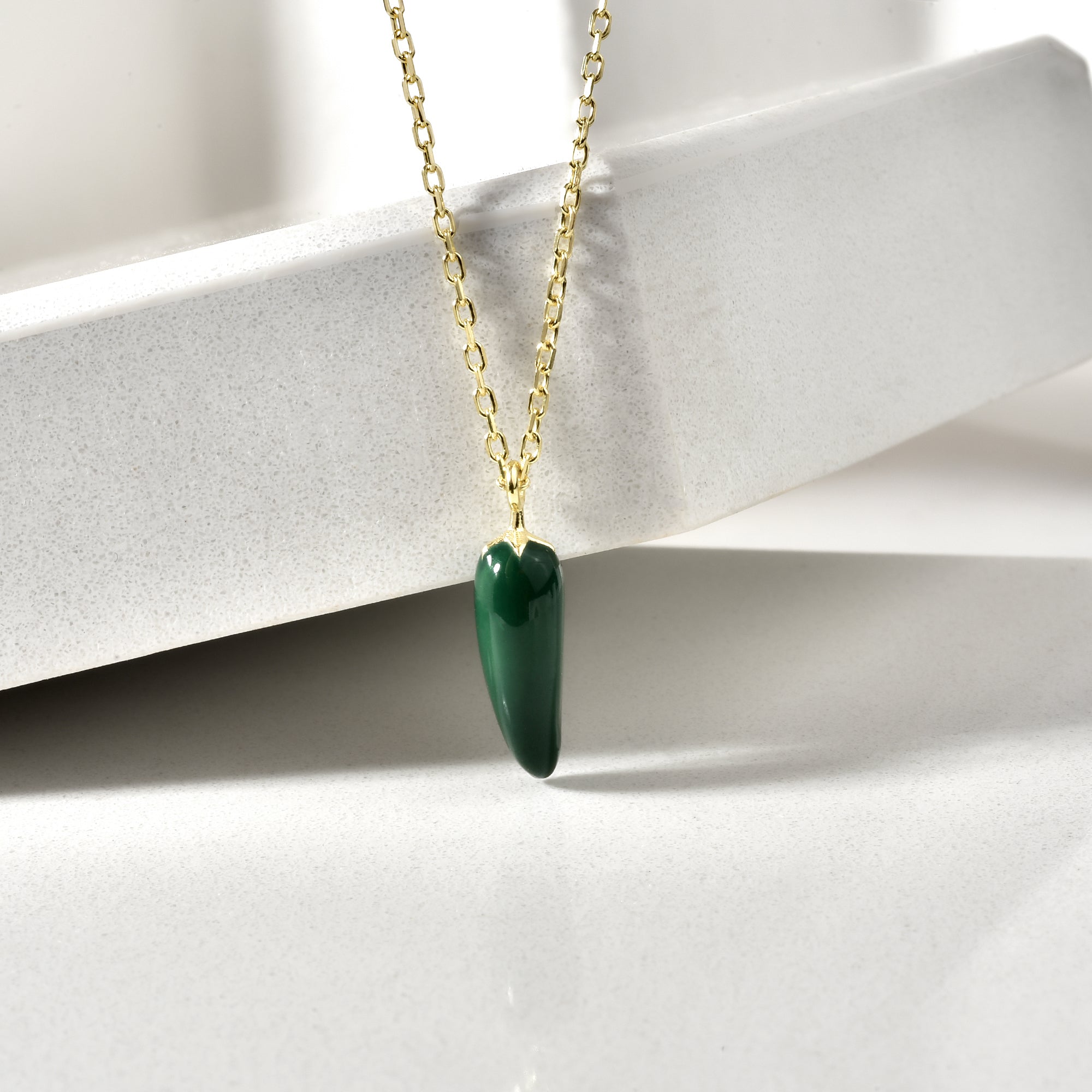 Green Pepper Design Necklace 14k Gold