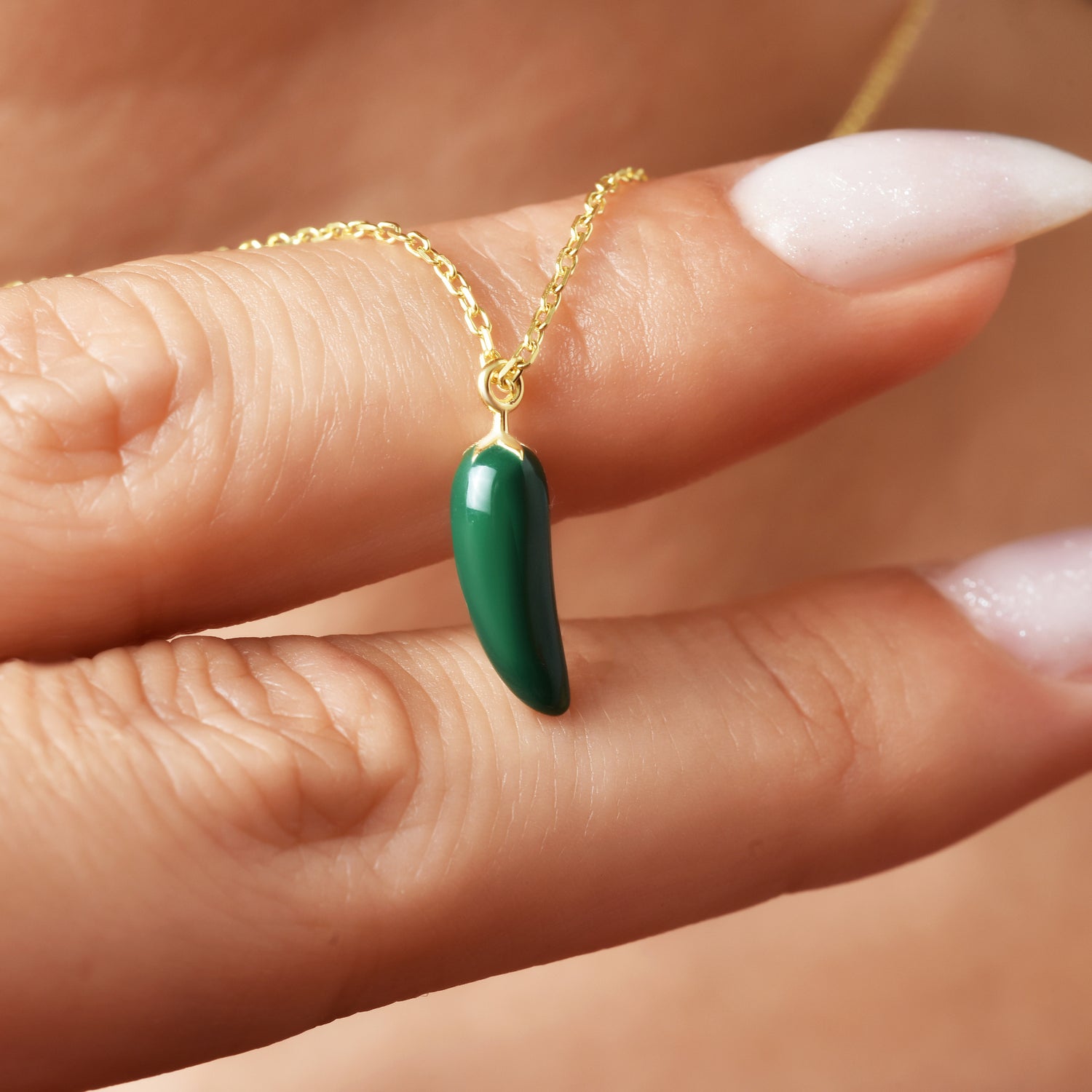 Green Pepper Design Necklace 14k Gold