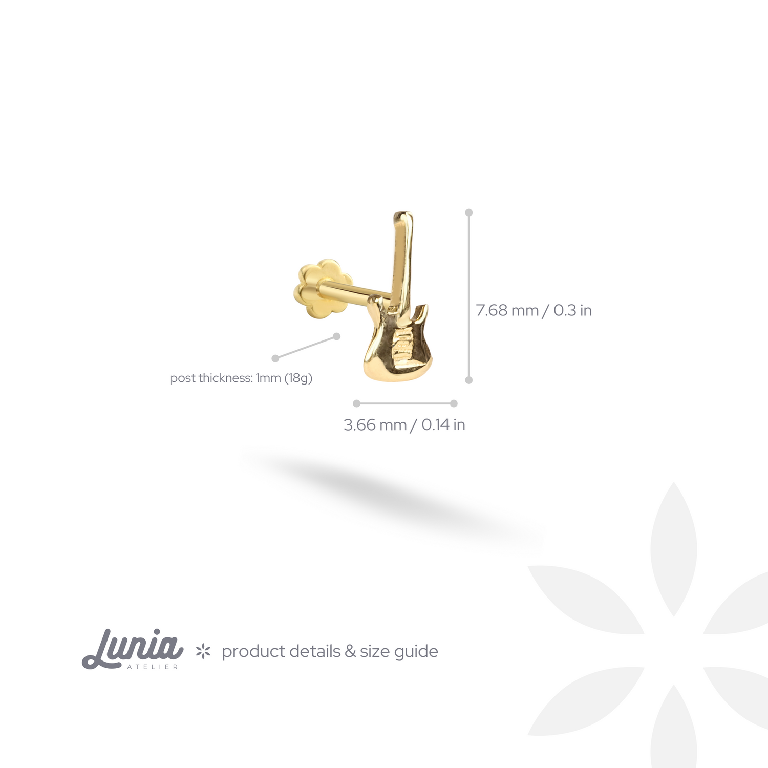 Guitar Flatback Ear Piercing 14K Gold