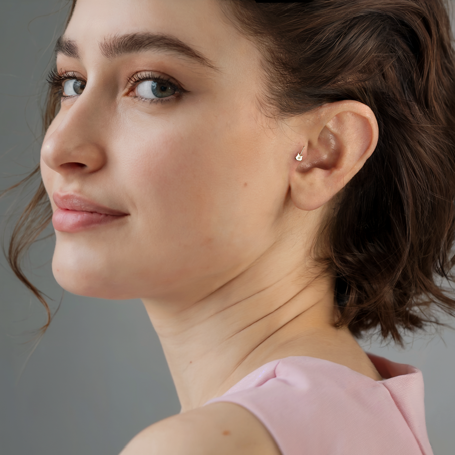 Guitar Flatback Ear Piercing 14K Gold