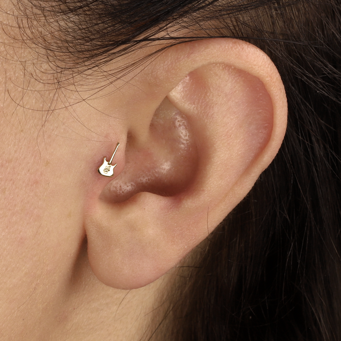 14K Gold Guitar Design Flatback Ear Piercing