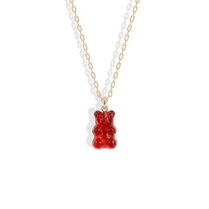 Gummy Bear Red Color Candy Necklace 14K Gold Silver with resin gummy bear charm and cute bear pendant design