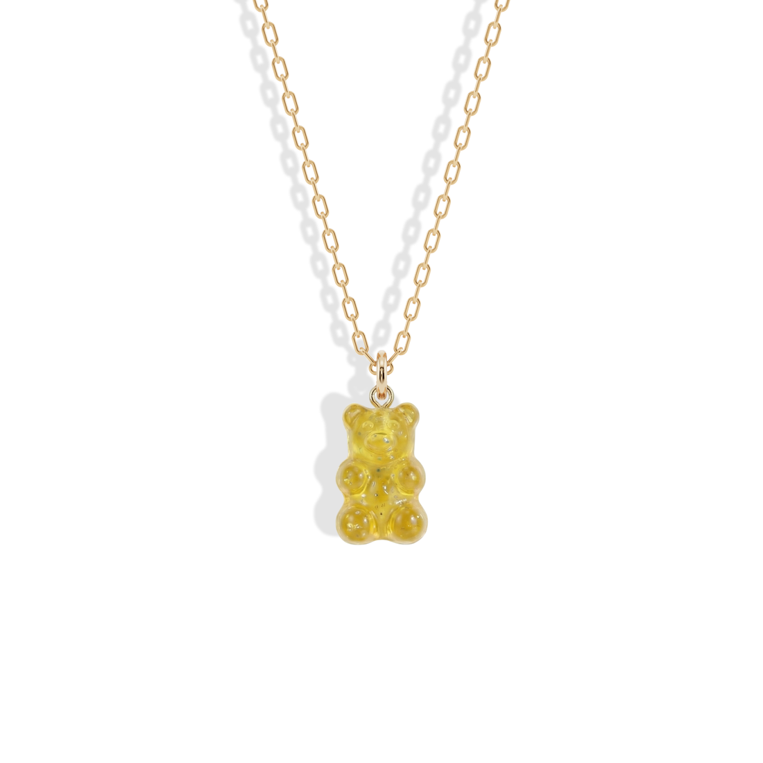 Gummy Bear Yellow Color Candy Necklace 14K Gold with vintage candy charm design and resin gummy bear pendant