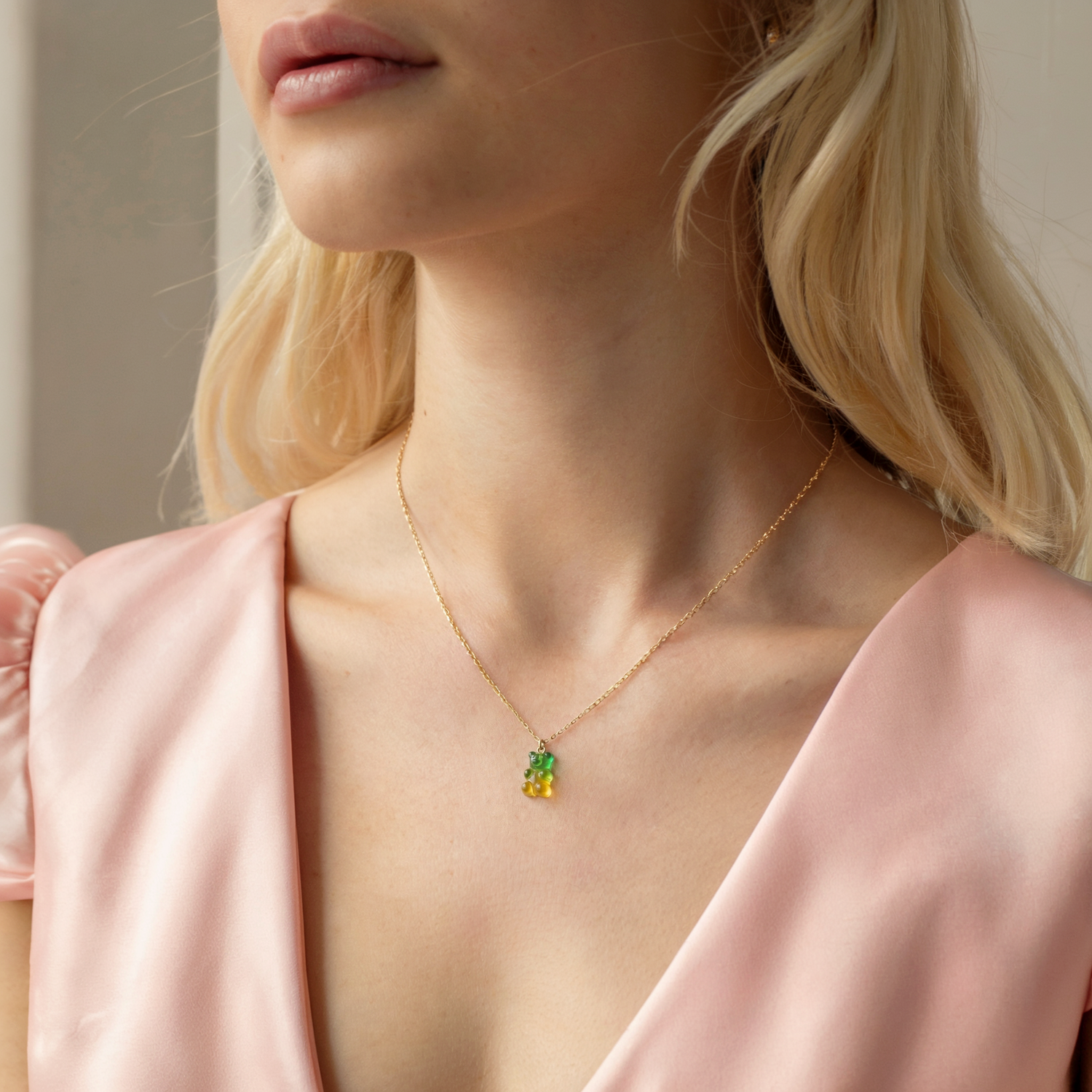 Gummy Bear Yellow Green Color Candy Necklace 14K Gold / Silver