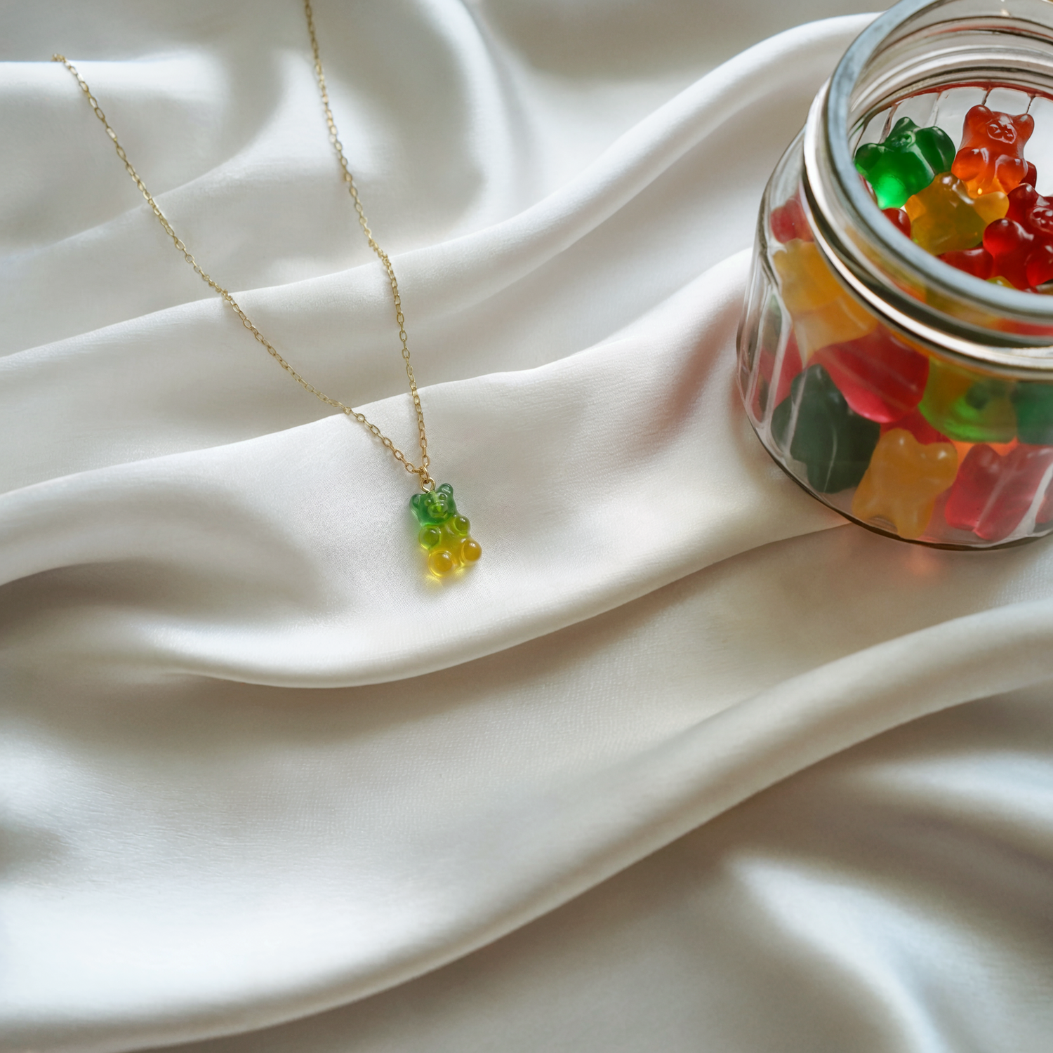 Gummy Bear Yellow Green Color Candy Necklace 14K Gold / Silver