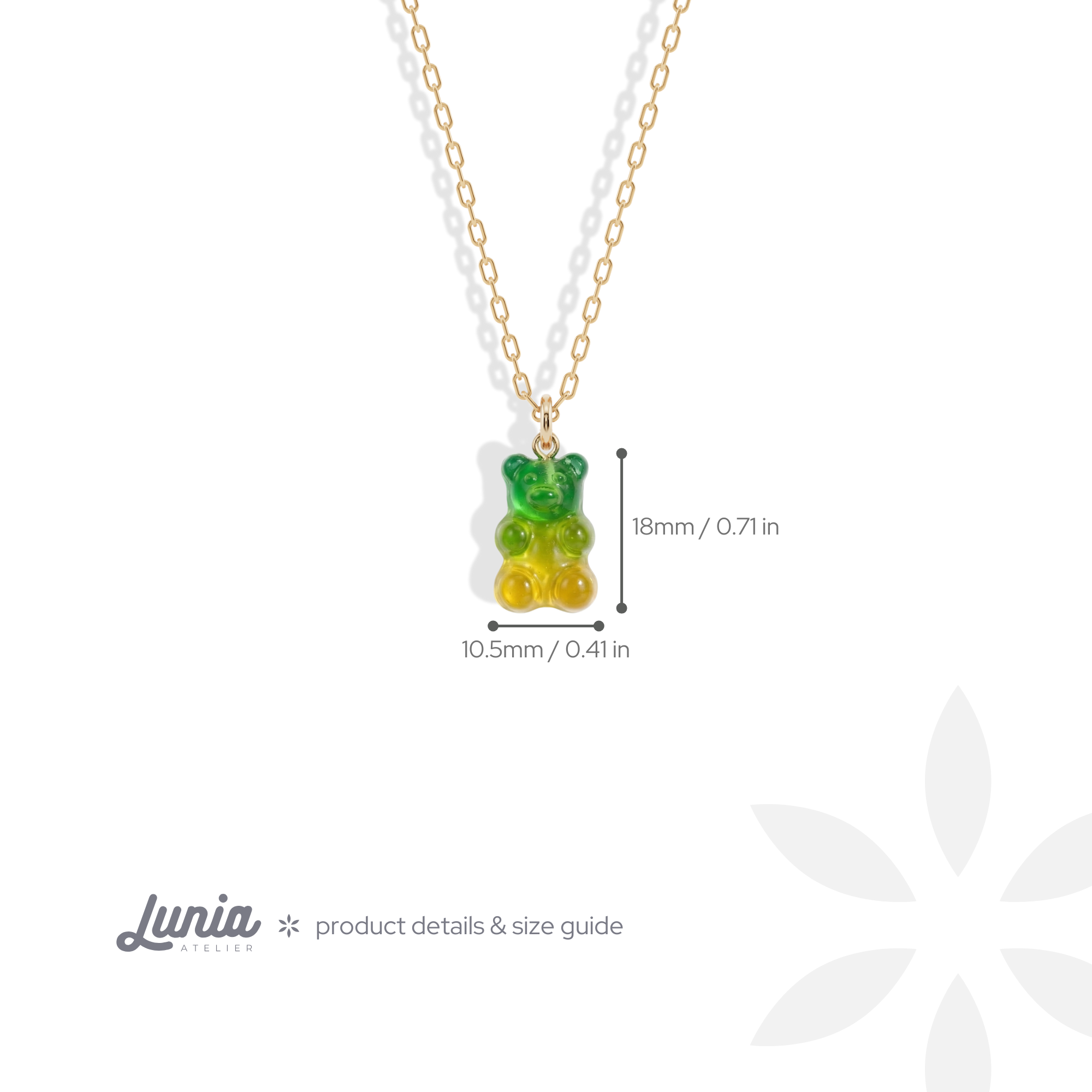 Gummy Bear Yellow Green Color Candy Necklace 14K Gold / Silver