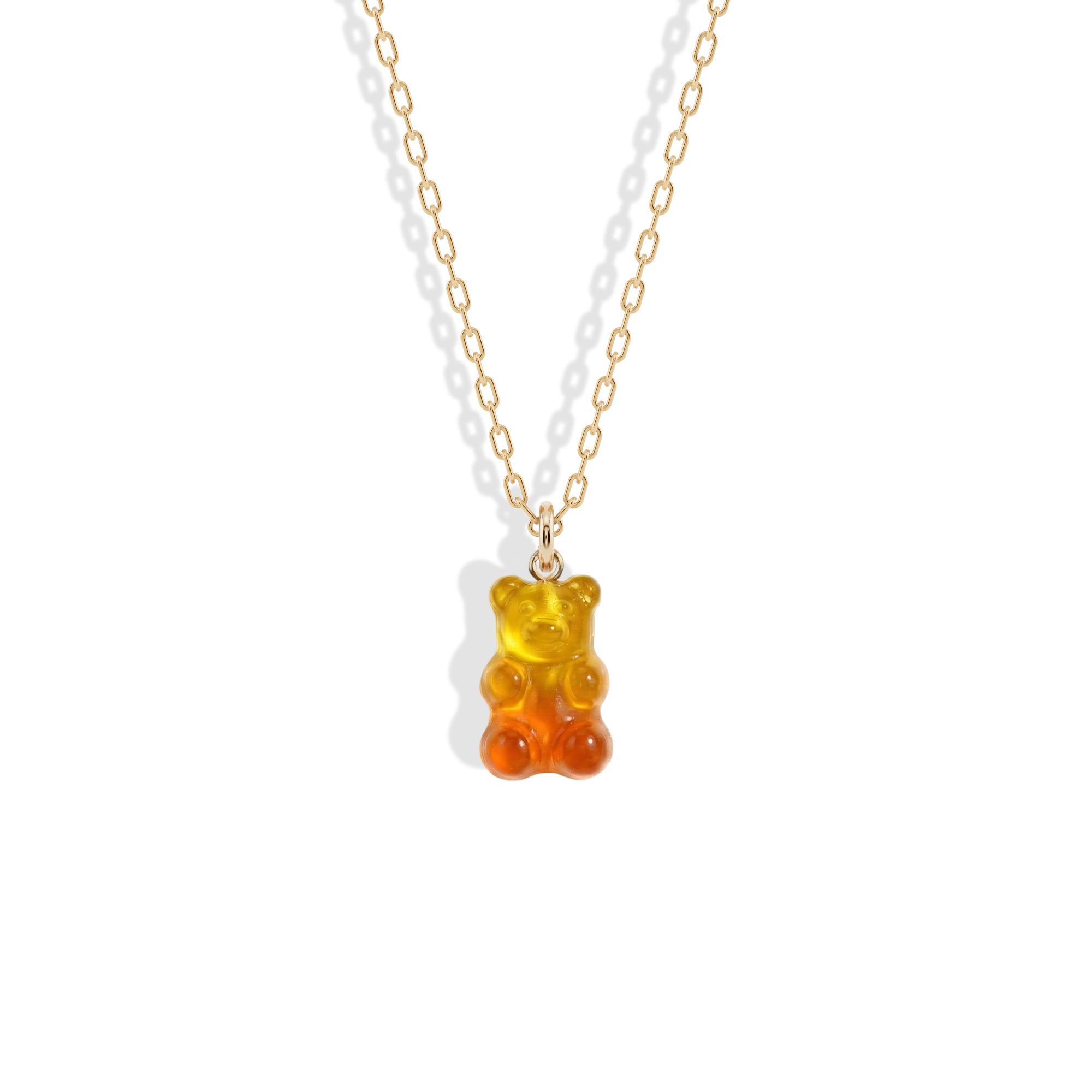 Gummy Bear Yellow Orange Color Candy Necklace 14K Gold Silver with resin gummy bear charm and cute bear pendant