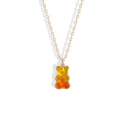 Gummy Bear Yellow Orange Color Candy Necklace 14K Gold Silver with resin gummy bear charm and cute bear pendant