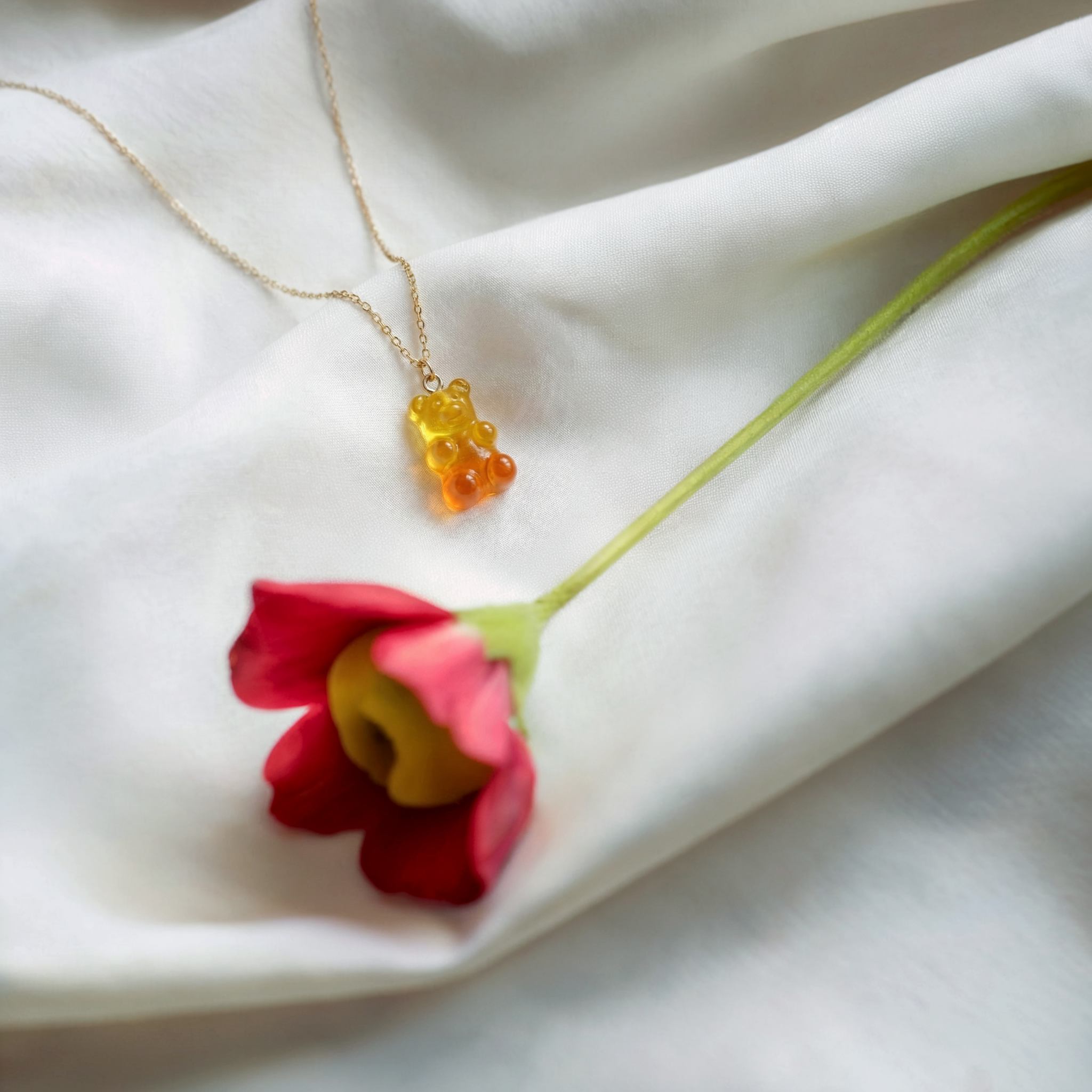 Gummy Bear Yellow Orange Color Candy Necklace 14K Gold / Silver
