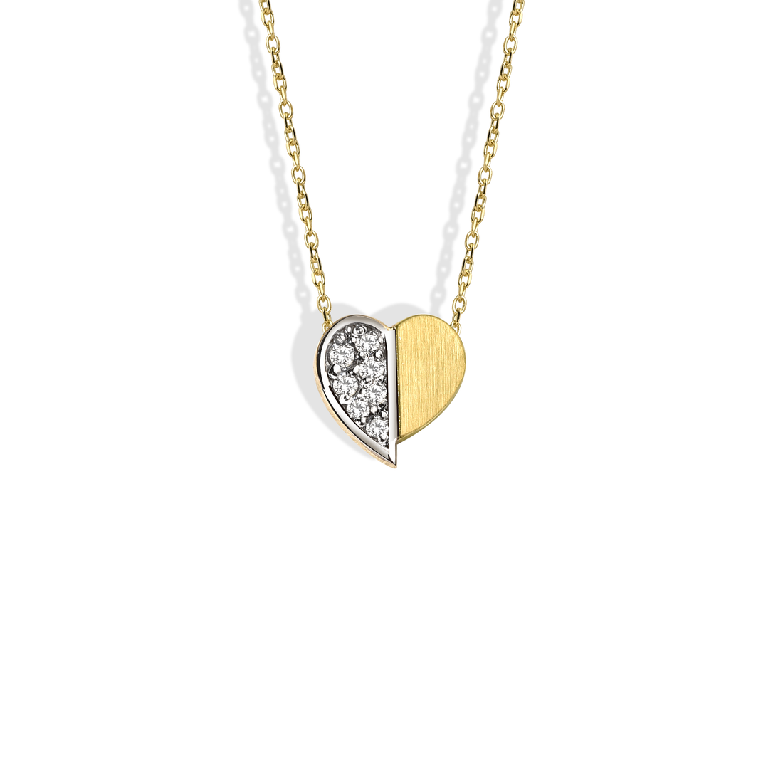 Half Stone Heart Necklace 14K Gold featuring a delicate heart pendant with half stone detail on a fine love chain