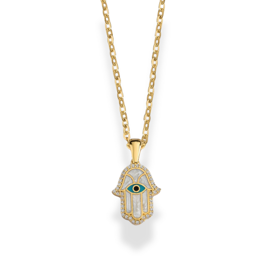 Hamsa Evil Eye Diamond Necklace 14K Gold