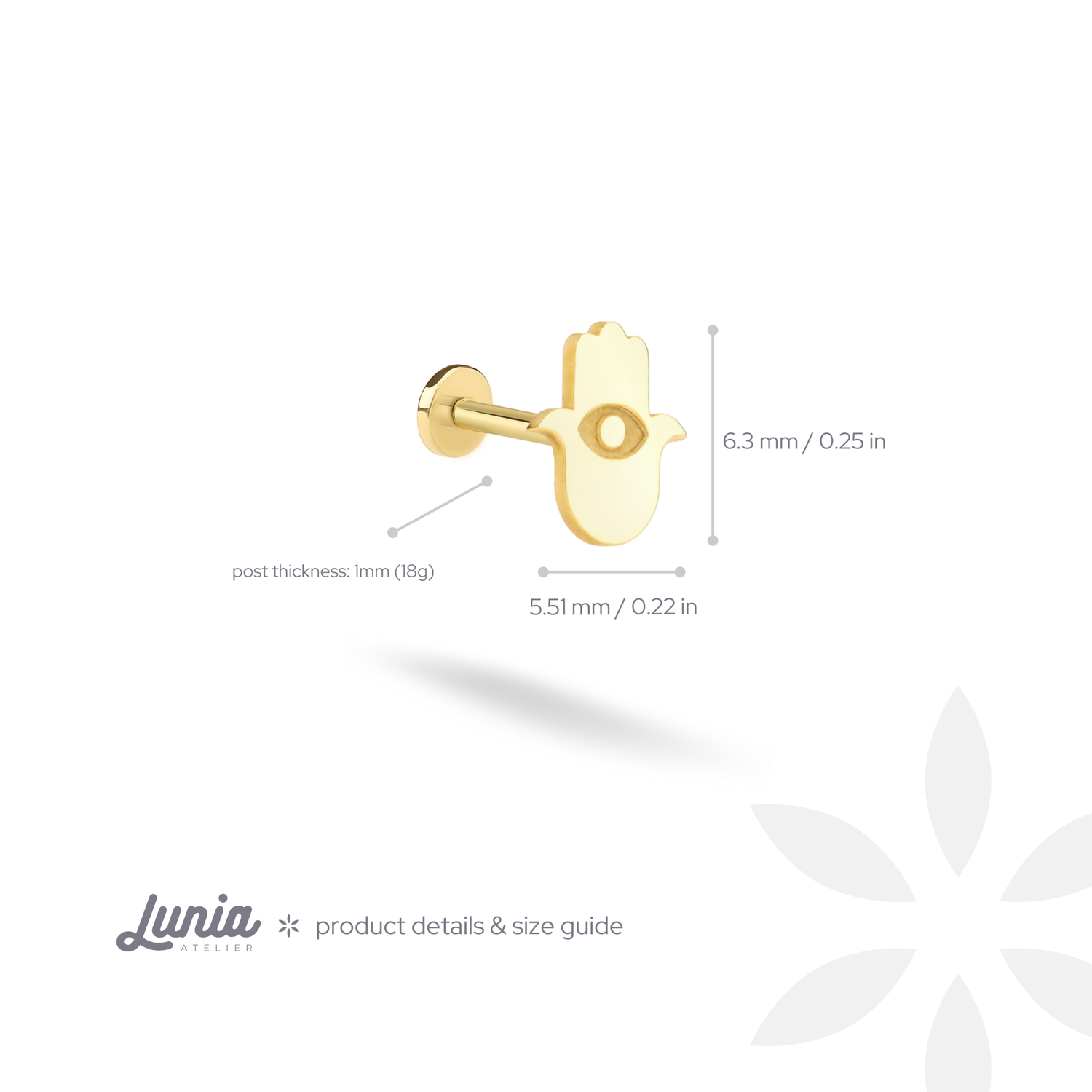 Hamsa Hand Flatback Ear Piercing 14K Gold