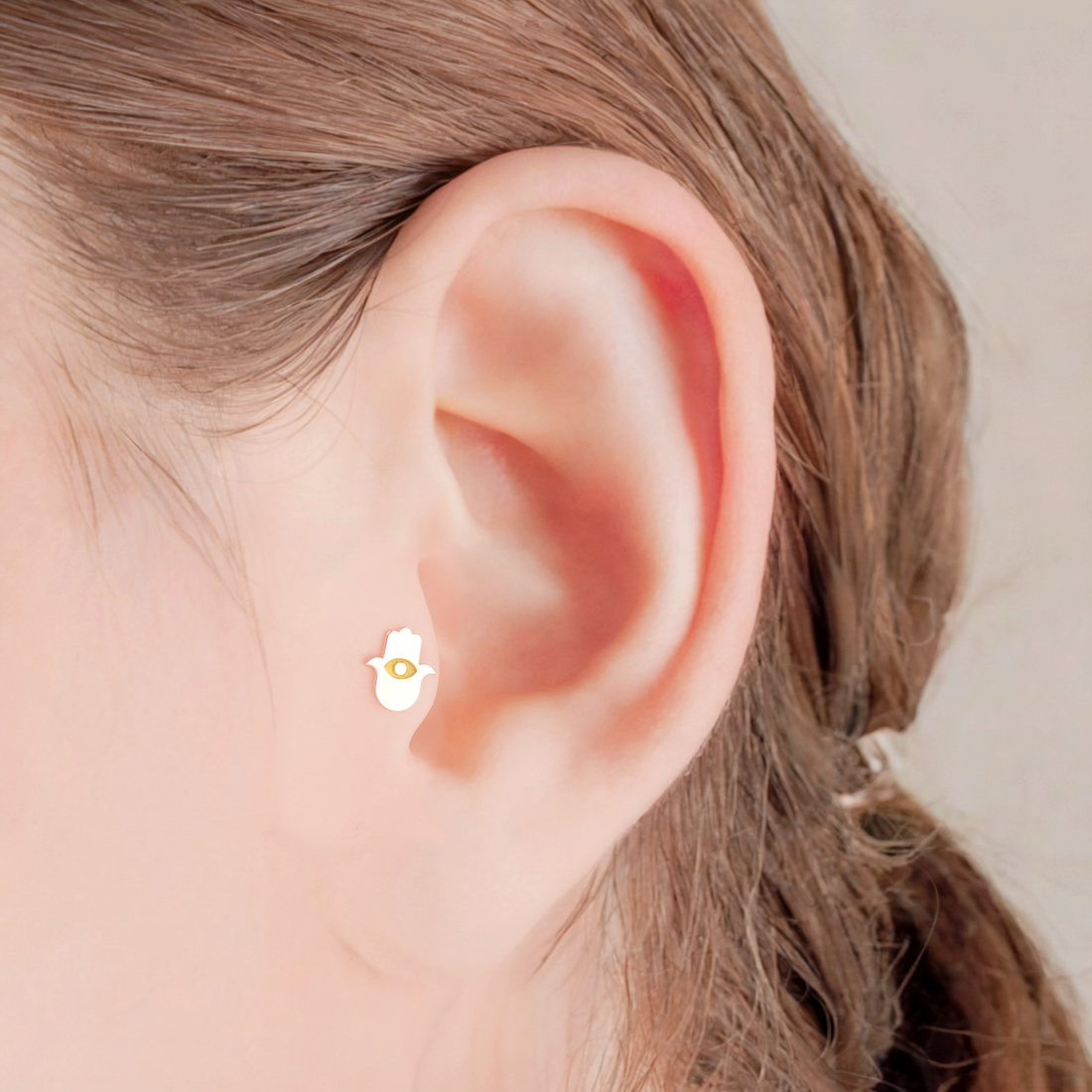 Hamsa Hand Flatback Ear Piercing 14K Gold