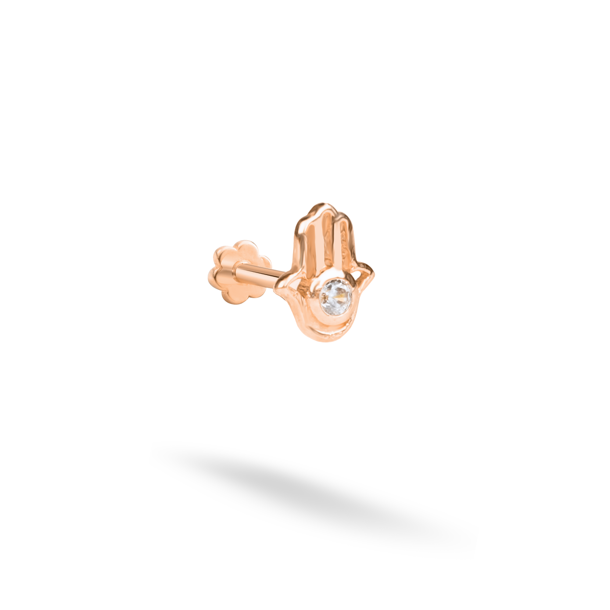 Hamsa Hand Flatback Ear Piercing 14K Gold with CZ Stone