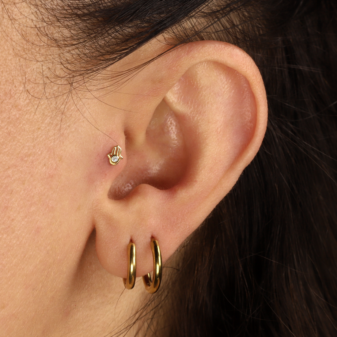 Fatima Hand Flatback Ear Piercing 14K Gold