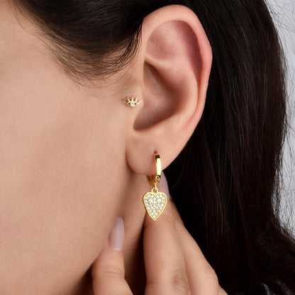 Romantic Heart Dangle Diamond Hoops in 14K Gold